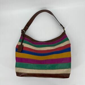 Vintage Y2K Liz & Co Shoulder Bag Vegan Faux Leather Multicolored Striped Brown